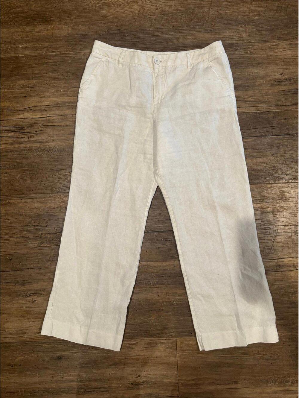 Garnet Hill White Linen Wide Leg Pants Sz 10P EUC